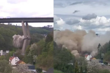 ஜேர்மனியில் சில நொடிகளில் தரைமட்டமான பழமையான பாலம்: வீடியோ காட்சி