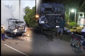 கந்தளாய் – கித்துளுத்த பகுதியில் தீப்பிடித்து எரிந்த கனரக வாகனம்!