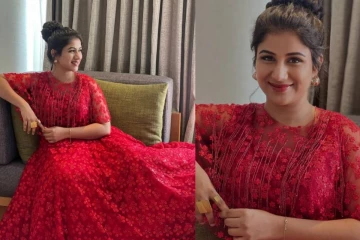 சிவப்பு நிற ஸ்டைலிஷ் உடையில் கலக்கும் சீரியல் நடிகை ஆல்யா மானசா...