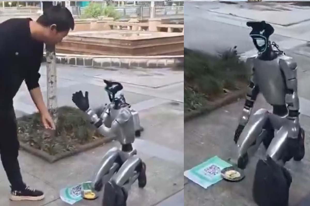 கியூஆர் கோடு அட்டையுடன் யாசகம் கேட்கும் ரோபோ... வைரலாகும் காட்சி | Robot Begging With Qr Code In China கியூஆர் கோடு அட்டையுடன் யாசகம் கேட்கும் ரோபோ... வைரலாகும் காட்சி | Robot Begging With Qr Code In China