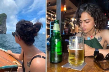 தாய்லாந்தில் பீர் குடித்தபடி போஸ்!! நீச்சல் உடையில் நடிகை ஸ்ரத்தா ஸ்ரீநாத்.