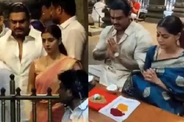 திருப்பதி ஏழுமலையான் கோவிலில் வரலட்சுமி சரத்குமார் கணவருடன் தரிசனம்