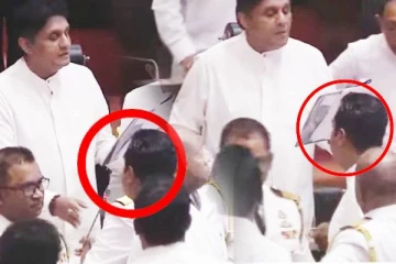 நாடாளுமன்றில் ஏற்பட்ட பதற்றம்: சஜித்தின் கையில் இருந்த கோப்புக்களை பறித்த சனத் (காணொளி)