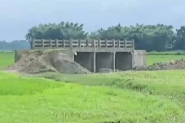 சாலையே இல்லாமல் வயலுக்கு நடுவே அமைக்கப்பட்ட பாலம் - குழப்பத்தில் கிராம மக்கள்