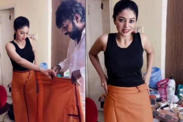 வேட்டி சட்டையில் இறங்கிய சனம் செட்டி- அவருக்கு இப்படியொரு ஆசையா?