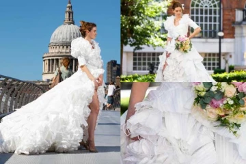 தூக்கியெறியப்பட்ட மாஸ்க்: மணமகளுக்கு அட்டகாசமான உடையாக மாற்றிய டிசைனர்