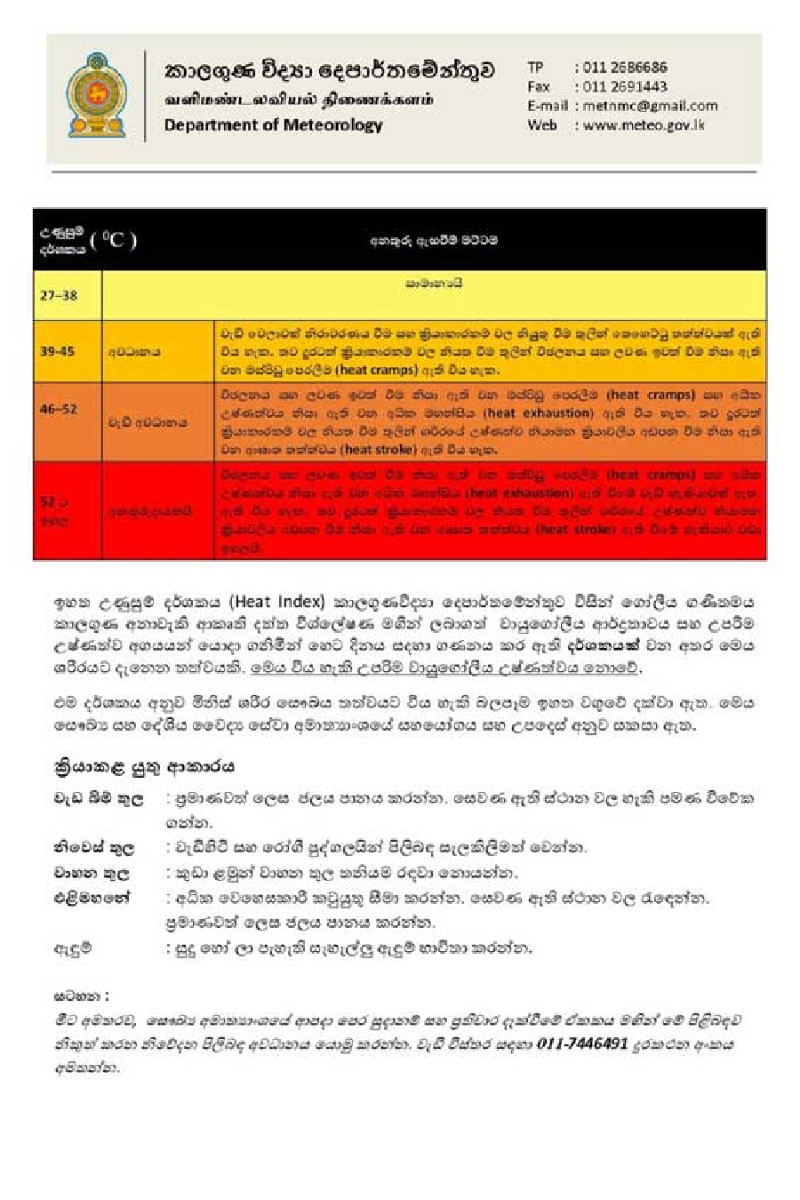 මේ ප්‍රදේශ වල ජනතාවගේ අවධානයට - කාලගුණ විද්‍යා දෙපාර්තමේන්තුවෙන් දැනුම්දීමක් | Heat Alert Sri Lanka Issued Hazard Warning