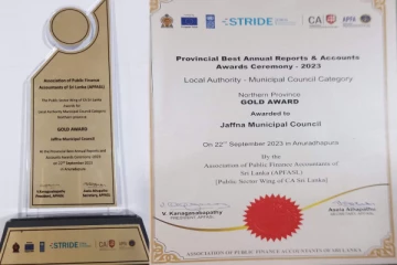 உள்ளூர் அதிகார சபைக்கான விருதினை தனதாக்கிய யாழ் மாநகரசபை