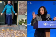 ஜோ பைடன்- கமலா ஹாரிஸை கோலமிட்டு வரவேற்கும் அமெரிக்கர்கள்