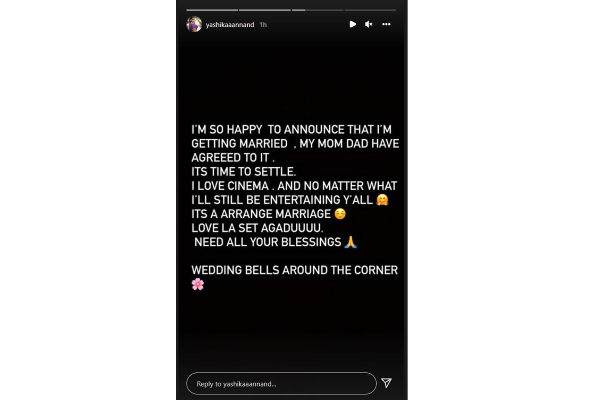 வீட்டில் பார்த்த மாப்பிள்ளையே ஓகே சொன்ன நடிகை யாஷிகா - மாப்பிள்ளை யார்? | Yashika Anand Announced Her Marriage In Tamil