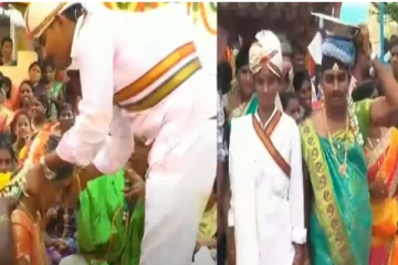 சேலை அணிந்து கோவிலுக்கு சென்ற மணமகன்! இணையத்தில் வைரலான புகைப்படம்...