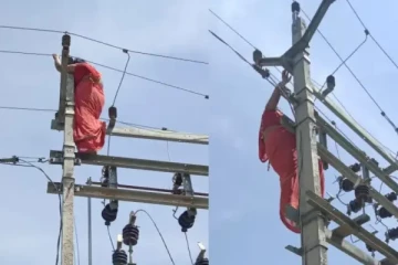 3 குழந்தைகளுக்கு தாய்; கணவனும் வேணும், காதலனும் வேணும் - மின்கம்பத்தில் ஏறி அடம்பிடித்த பெண்!