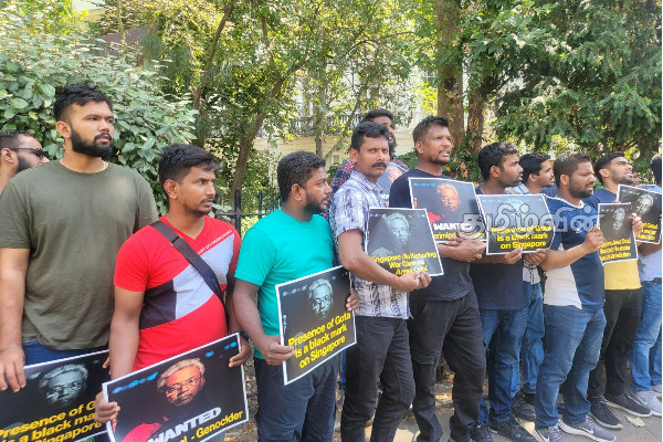 கோட்டாபயவை கைது செய்யுமாறு வலியுறுத்தி லண்டனில் அணிதிரண்ட தமிழர்கள் | Gotabaya Rajapaksa Protest Singapore
