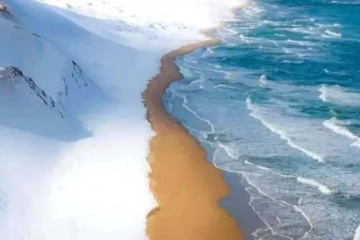 பனி, கடல், மணல் அட்டகாசமான சங்கமம்! லைக்ஸை குவிக்கும் அற்புதமான கடற்கரையின் படம்