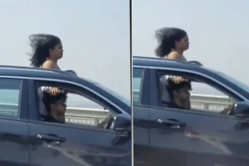 ஜீப்பில் நின்றபடி சாகசம் செய்த இளம் பெண்! பொலிஸார் அதிரடி நடவடிக்கை..