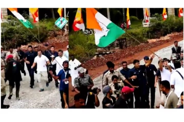 காங்கிரஸ் கட்சி கொடியுடன் உற்சாகமாக ஓடிய ராகுல் காந்தி - வைரலாகும் வீடியோ