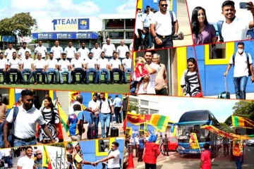 ශ්‍රී ලංකා ක්‍රිකට් කණ්ඩායම දිවයිනෙන් පිටව යාමේදී සිදුකල උණුසුම් පිළිගැනීම (PHOTOS)