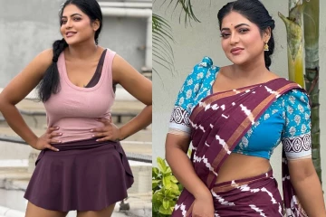 டீ-சர்ட் - சேலை இரண்டிலும் கிளமரில் கலக்கும் ரேஷ்மா பசுபுலடி..