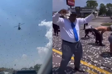 ஹெலிகொப்டரிலிருந்து கொட்டிய பணம்: இறுதிச்சடங்கில் பங்கேற்றவர்களுக்கு கிடைத்த இன்ப அதிர்ச்சி