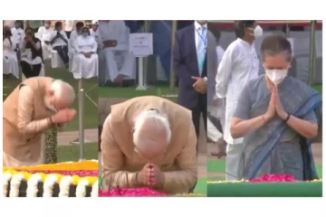 காந்தியின் 153ஆவது பிறந்தநாள் - பிரதமர் மோடி - சோனியாகாந்தி மலர் தூவி மரியாதை!