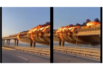 கிரிமியா பாலத்தில் கார் வெடிகுண்டு வெடிப்பு - கொழுந்து விட்டு எரியும் தீ... - பதிலடி கொடுக்குமா ரஷ்யா?