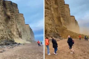 பிரித்தானியாவின் வெஸ்ட் பே-வில் நிலச்சரிவு: நூலிழையில் உயிர் தப்பிய சுற்றுலா பயணிகள்