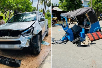 கெப் ரக வாகனத்துடன் முச்சக்கர வண்டி மோதி விபத்து: இருவர் படுகாயம் (Photos)