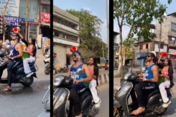 ஸ்கூட்டியில் நடுரோட்டில் குளித்துக் கொண்டு சென்ற ஜோடிகள் - வைரலாகும் வீடியோ!