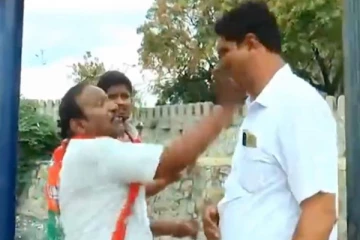 போலீசின் கன்னத்தில் ஓங்கி அறைந்த முன்னாள் பாஜக எம்.எல்.ஏ