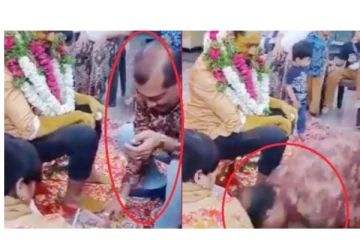 மணமகனுக்கு சிரித்துக் கொண்டே மஞ்சள் பூசிய நபர்... - திடீரென மயங்கி விழுந்து உயிரிழந்தார்...- வீடியோ வைரல்...!