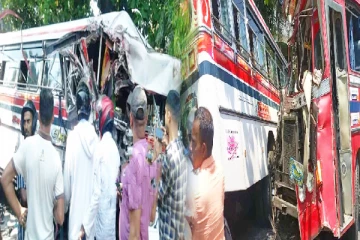 இரு பேருந்துகள் நேருக்கு நேர் மோதி பாரிய விபத்து(படங்கள்)