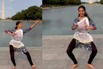 வாஷிங்டன் நினைவு சின்னத்தில் பரத நாட்டியம் ஆடிய பெண்