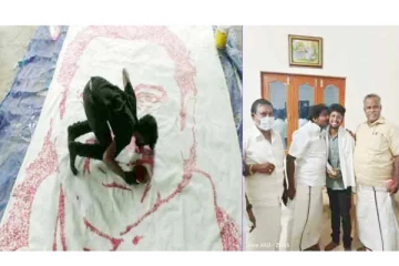 3000 முத்தங்களால் தமிழக முதல்வரை ஓவியமாக வரைந்த மாணவன் - பெரம்பலூர் எம்.எல்.ஏ ரூ.5 ஆயிரம் வழங்கி பாராட்டு!