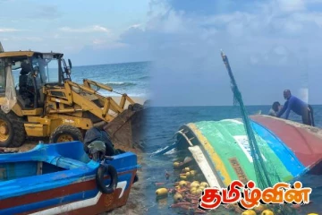 கடலில் மூழ்கிய படகினை கடும் போராட்டத்தில் மீட்டெடுத்த கல்முனை ஆழ்கடல் சுழியோடி