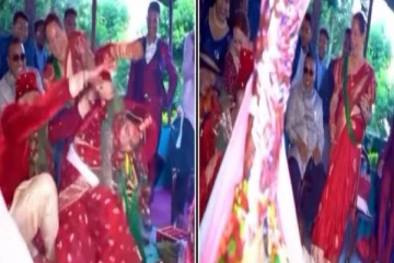 மணமேடையில் பெண்ணை அடித்து வீழ்த்திய மணமகன்- ஒரு நொடியில் பிதியை கிளப்பும் காணொளி