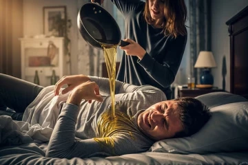 தூக்கத்தில் கொதி எண்ணெய்யை ஊற்றிய மனைவி; கதறி துடித்த கணவன்