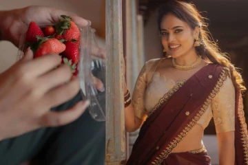 கையில் ஸ்டாபெரி! கிளாமர் லுக்கில் நடிகை நந்திதா ஸ்வேதா...