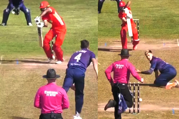 Canada cricket record 2025, ICC League 2 Canada vs Scotland, first ball duck both openers, international cricket rare record, Brad Currie wickets Canada, Yuvraj Samra run out no ball, Ali Nadeem first ball dismissal, Canada cricket team