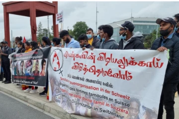 தமிழின அழிப்பிற்கு நீதிகோரி ஐநா முன்றலில் திரண்ட  பெருமளவான ஈழத்தமிழர்கள்