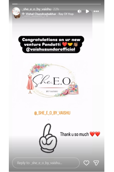 புதிய தொழிலை தொடங்கிய பிரபல சீரியல் நடிகை வைஷ்ணவி... | Serial Actress Vaishnavi Started Her New Business