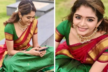 தாவணியில் ரசிகர்கனை கவரும் நடிகை அதிதி ஷங்கர்... வைரலாகும் புதிய புகைப்படங்கள்