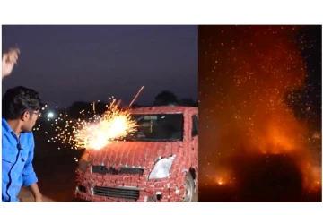 1,00,000 பட்டாசுகளால் காரை மூடி தீ வைத்த Youtuber - வைரலாகும் வீடியோ...!