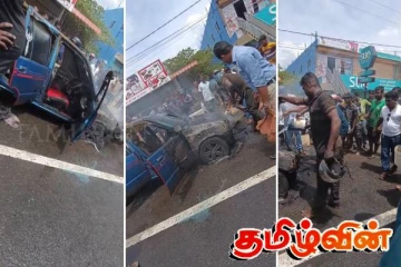 கிளிநொச்சியில் வீதியில் பயணித்துக் கொண்டிருந்த போது திடீரென தீப்பற்றிய கார்