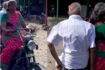 வயதான காலத்தில் தனது கணவரை வைத்து டூவிலரில் பறந்த பெண்! சிலிர்க்க வைக்கும் காட்சி