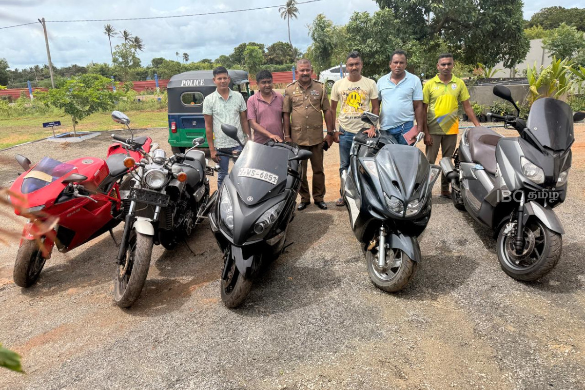 குற்றத்தடுப்புப் பிரிவு அதிரடி : யாழில் 2 கோடி ரூபாய் பெறுமதியான வாகனங்கள் பறிமுதல் | Banned 5 High Cc Motorcycles Seized In Jaffna குற்றத்தடுப்புப் பிரிவு அதிரடி : யாழில் 2 கோடி ரூபாய் பெறுமதியான வாகனங்கள் பறிமுதல் | Banned 5 High Cc Motorcycles Seized In Jaffna