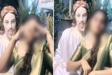 'ரீல்ஸ் மோகம்; இயேசு சிலையுடன் சினிமா பாடலுக்கு ஆட்டம்; பெண்ணின் செயலுக்கு கடும் கண்டனம்!