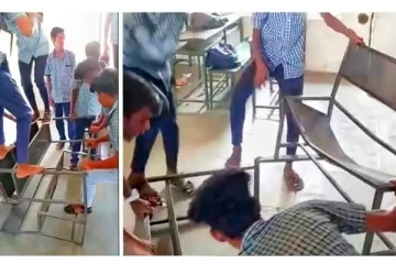 வகுப்பறையில் மேஜையை உடைத்து அட்டகாசம் செய்த பள்ளி மாணவர்கள் - வைரலாகும் அதிர்ச்சி வீடியோ