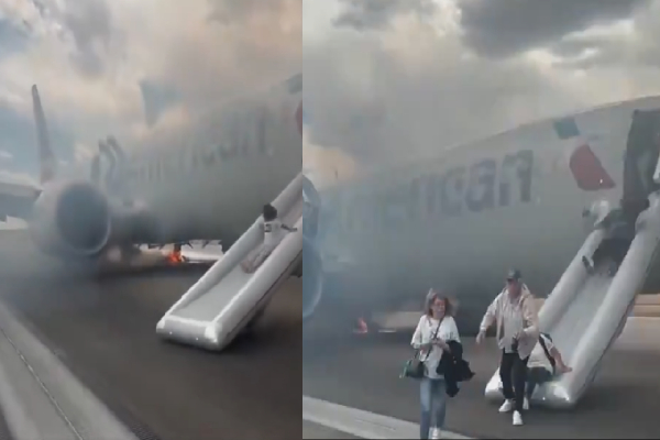 american airlines plane fire catch