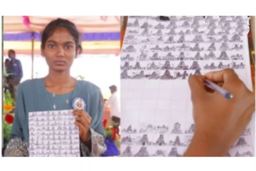 ஒரே ஒரு பேப்பரில் 135 கோவில்களை வரைந்து சாதனைப் படைத்த மாணவி... குவியும் வாழ்த்துக்கள்