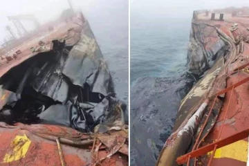 எண்ணெய் கப்பல் மீது பெரிய சரக்கு கப்பல் மோதி விபத்து